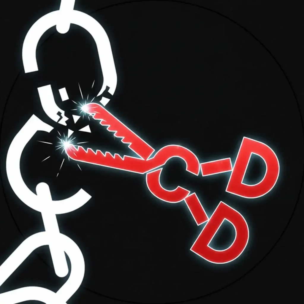 Scissors cutting a chain, symbolizing D-PUFAs breaking the chain of aging